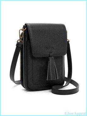 Genuine Leather Small Crossbody Bag RFID Phone Purse Tassel